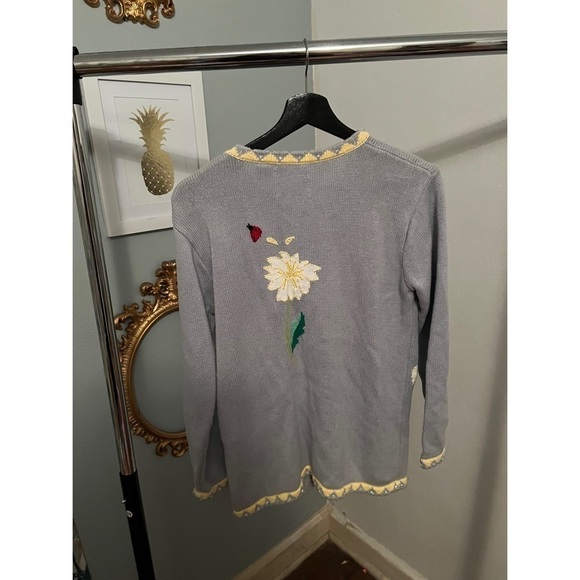 Vintage 90s Y2K Storybook Knits Sweater Flowers and Lady Bugs Size Small - Picture 3 of 4